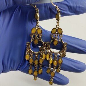 Stunning Chandelier Drop Dangle Earrings Gold-tone Finish Striking Yellow Stones